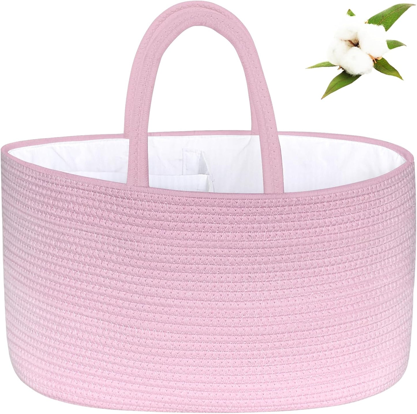 ABenkle Diaper Caddy Organizer - Cotton Rope Nursery Storage Basket for Baby Essentials, Boys & Girls Shower Gift, Changing Table Organizer, Pink