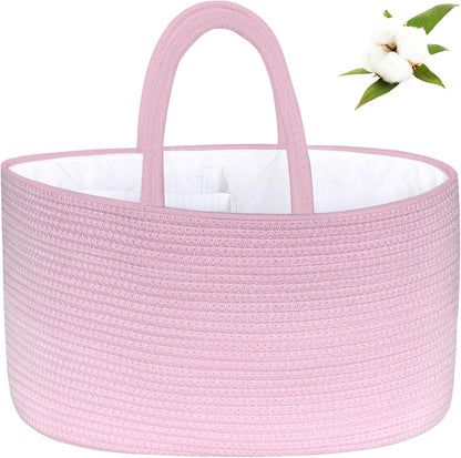 ABenkle Diaper Caddy Organizer - Cotton Rope Nursery Storage Basket for Baby Essentials, Boys & Girls Shower Gift, Changing Table Organizer, Pink