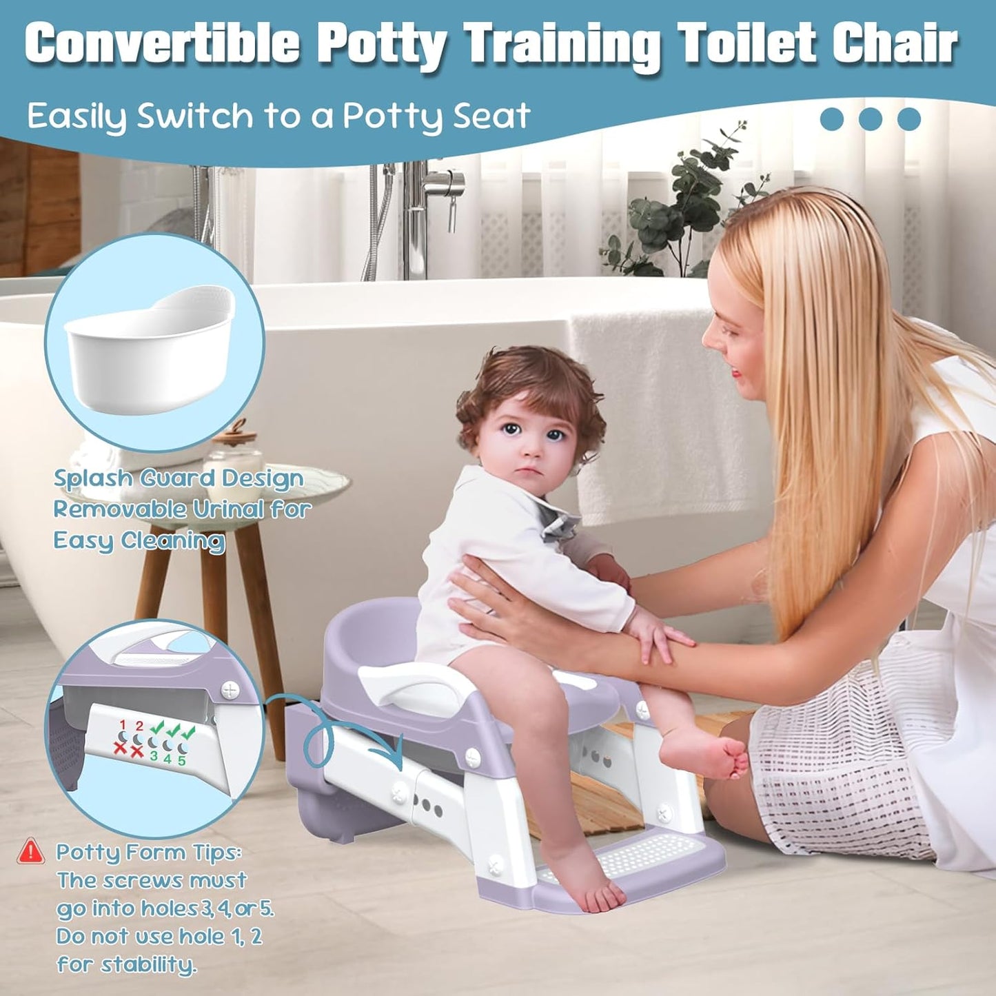 Potty Training Seat, Toddler Potty Training Toilet with Step Stool Ladder for Kids Boys Girls, 3 in 1 Foldable Toilet Seat Potty Chair with Urinals, Splash Guard, Handles, Anti-Slip Pad,Grey