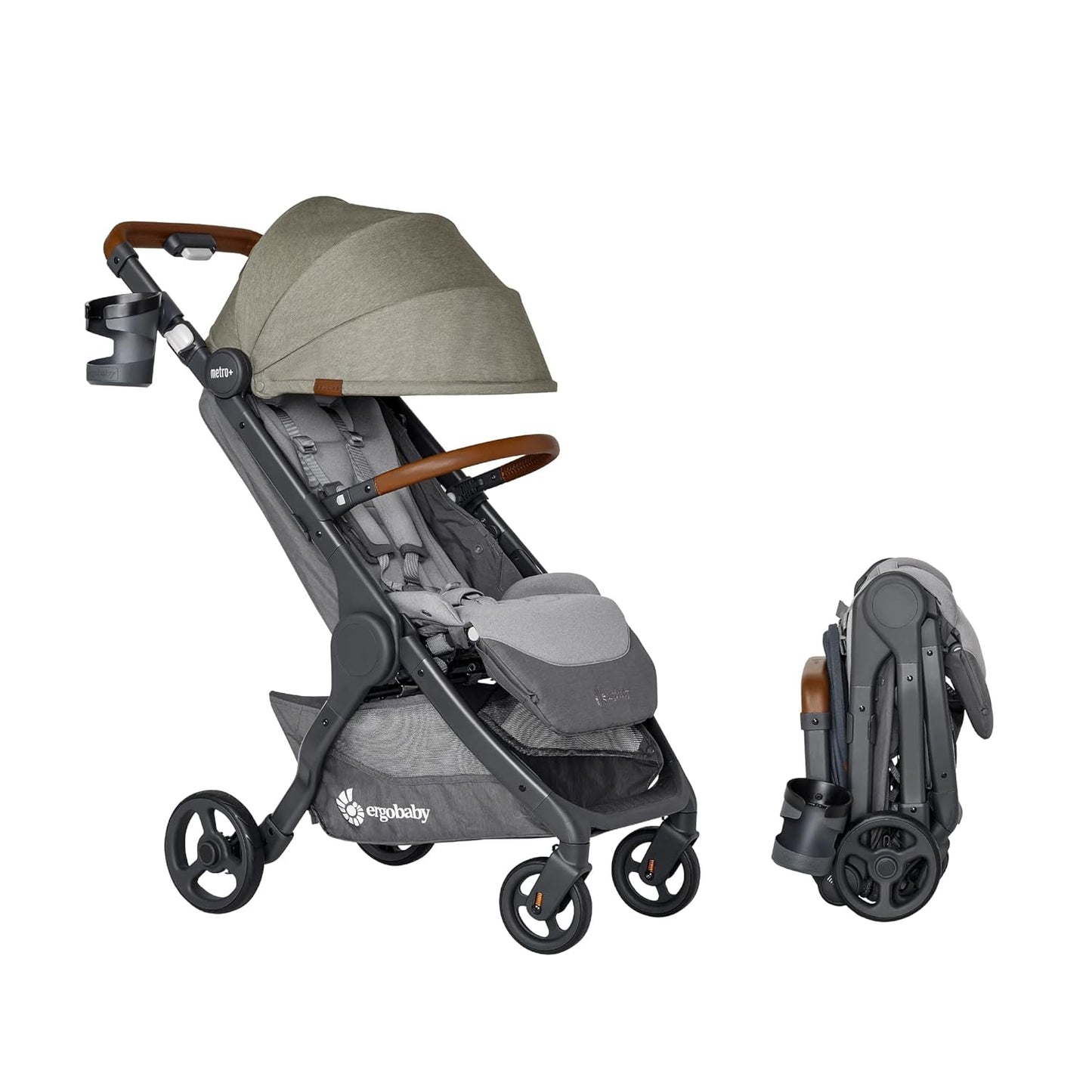 Ergobaby Metro+ Deluxe Compact Baby Stroller, Lightweight Umbrella Stroller Folds Down for Overhead Airplane Storage (Carries up to 50 lbs), Car Seat Compatible, London Grey