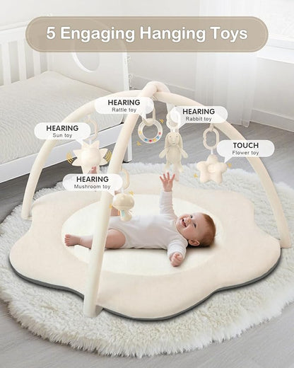 3-in-1 Baby Play Mat, Baby Seats for Infants for Sitting Up, Tummy Time Mat with 5 Detachable Toys, Activity Gym & Playmats for Babies 0-6 6-12 Months, Newborn Babies Shower Gifts