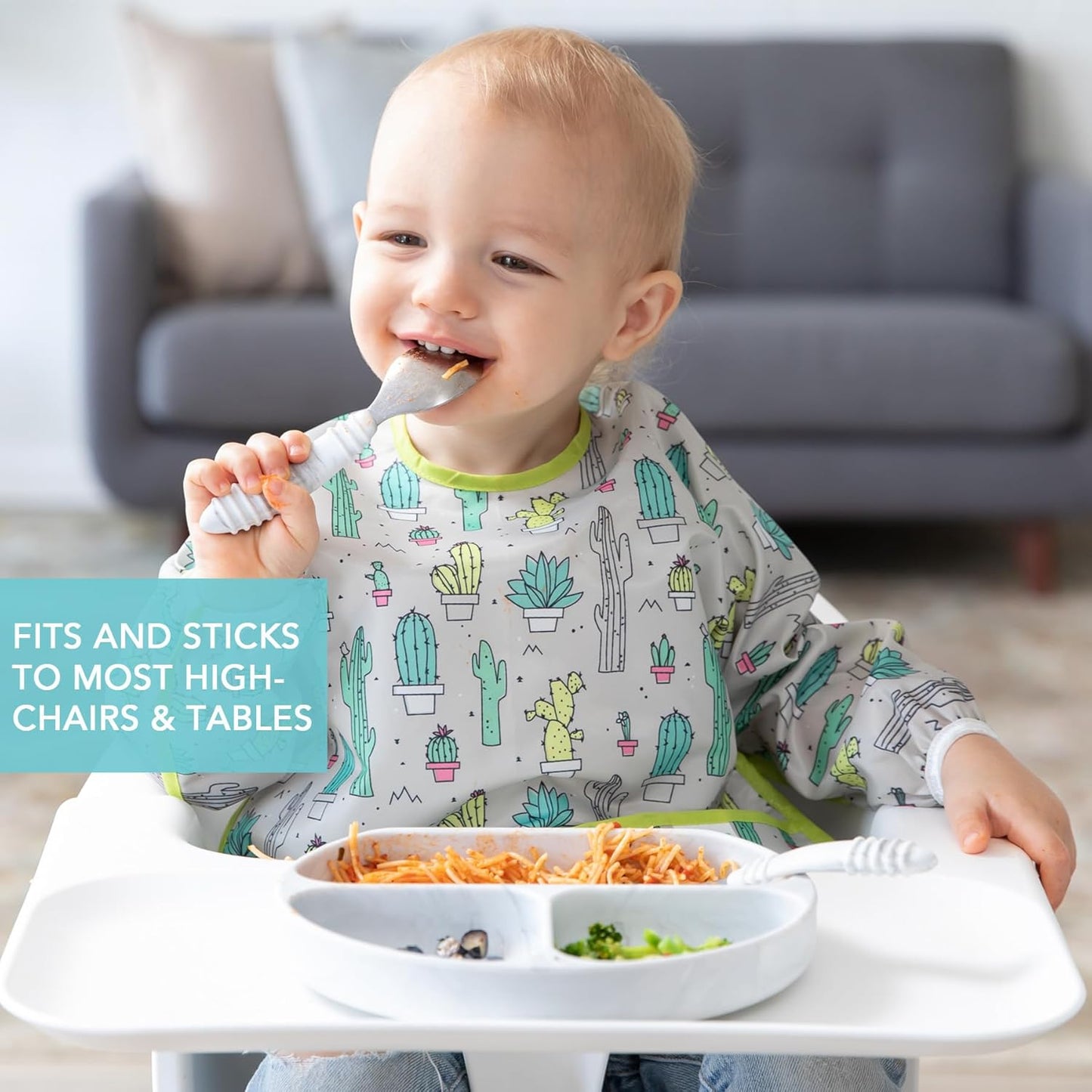 Bumkins Toddler and Baby Suction Plate, Divided Grip Dish for Babies and Kids, Baby Led Weaning, Feeding Supplies, Sticks to Tables and Highchairs, Platinum Silicone, for Chidren 6 Months, Gray