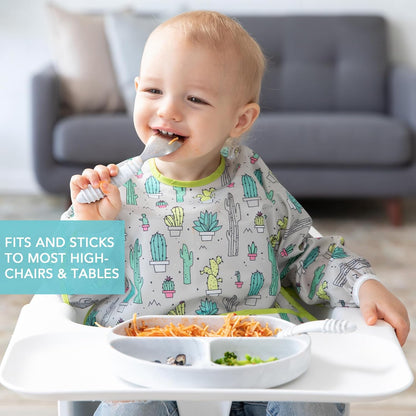 Bumkins Toddler and Baby Suction Plate, Divided Grip Dish for Babies and Kids, Baby Led Weaning, Feeding Supplies, Sticks to Tables and Highchairs, Platinum Silicone, for Chidren 6 Months, Gray