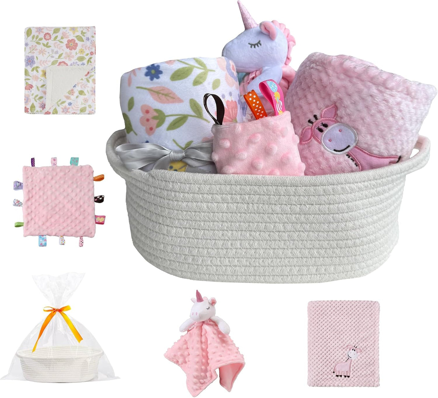 CREVENT Diaper Caddy Organizer, Baby Basket with Handle, Table Organizer for Storage, Portable Car Organizer, Baby Shower Gifts + Gift bag with Ribbon