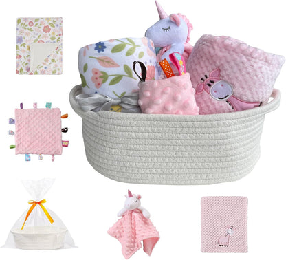 CREVENT Diaper Caddy Organizer, Baby Basket with Handle, Table Organizer for Storage, Portable Car Organizer, Baby Shower Gifts + Gift bag with Ribbon