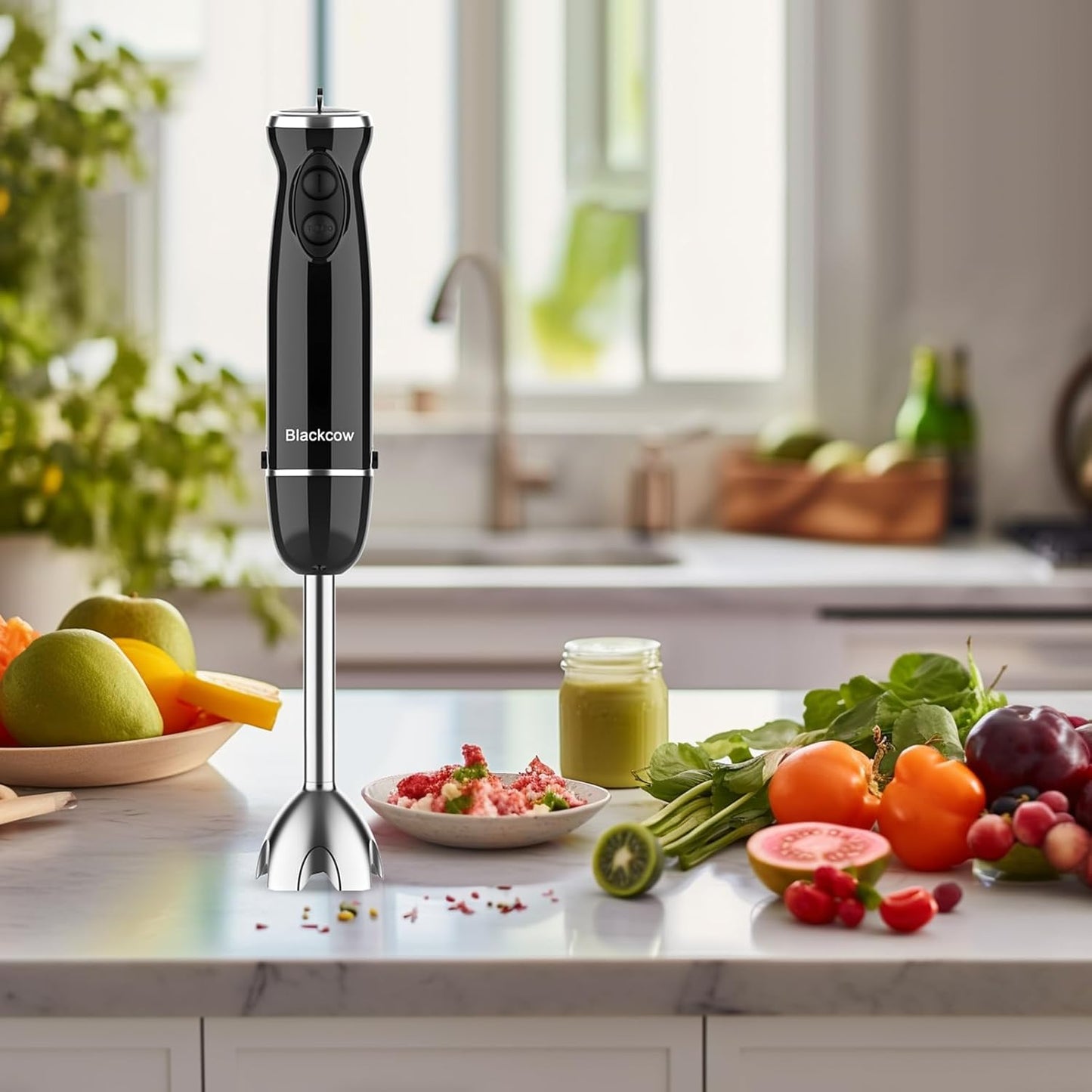 Blackcow Immersion Blender Handheld, 800W Powerful Electric Hand Blender with Titanium Alloy Blades, 12 Speeds & Turbo, Electric Hand Mixer for Smoothies, Soups, Baby Food and Purees