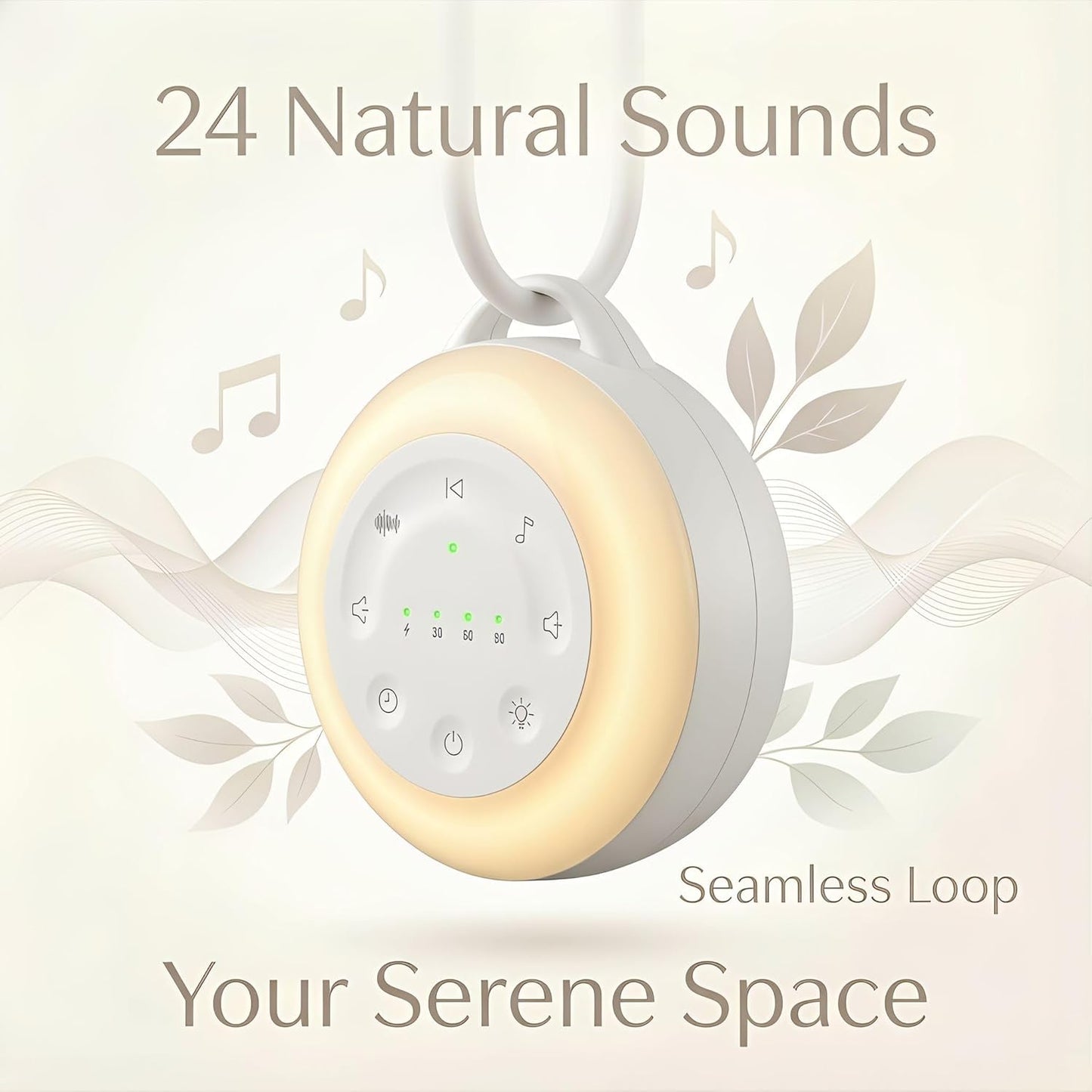 Portable White Noise Machine with Night Light & Bluetooth, 24 Seamless Sounds, 30H Rechargeable 2000mAh Battery, Sleep Sound Machine for Baby & Adults, Travel, Nursery & Home