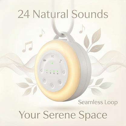 Portable White Noise Machine with Night Light & Bluetooth, 24 Seamless Sounds, 30H Rechargeable 2000mAh Battery, Sleep Sound Machine for Baby & Adults, Travel, Nursery & Home