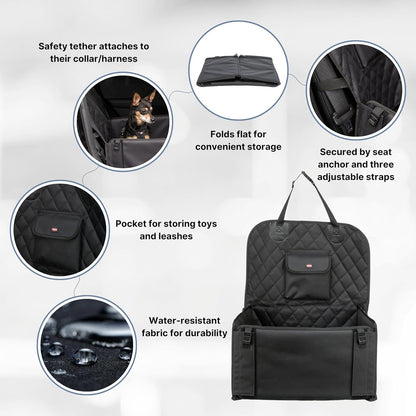 Trixie Convertible Lite Dog Car Seat 19.7 x 14.6 x 15.7 in – Cozy Booster with Safety Tether, Seat-Belt Straps & Side Pockets – Raised Travel Bed with Washable Cushion