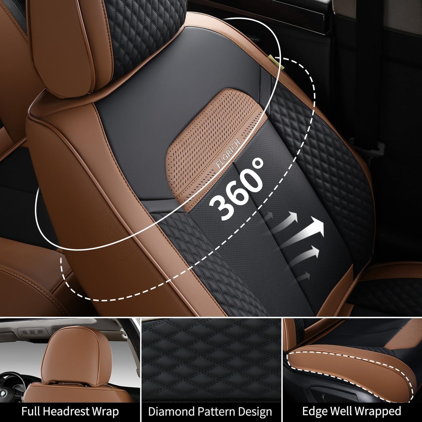 FLORICH Car Seat Covers Full Set, Automotive Seat Covers, Black Car Seat Cover, Waterproof Seat Protectors Universal fit for Car Truck Van SUV - Black