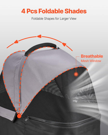 VEVOR Pet Stroller, 44 lbs Weight Capacity, Foldable Dog Cart, 4 Wheels Cats Stroller with Mesh Windows & Revrsible Handle, Portable Pet Carrier with Brake, for Small to Medium Pets
