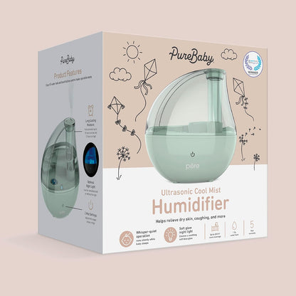 Pure Enrichment MistAire Silver Ultrasonic Cool Mist Humidifier for Bedroom, Office, Nursery & Indoor Plants - Lasts Up to 25 Hours, Whisper-Quiet Operation, Optional Night Light, & Auto Shut-Off