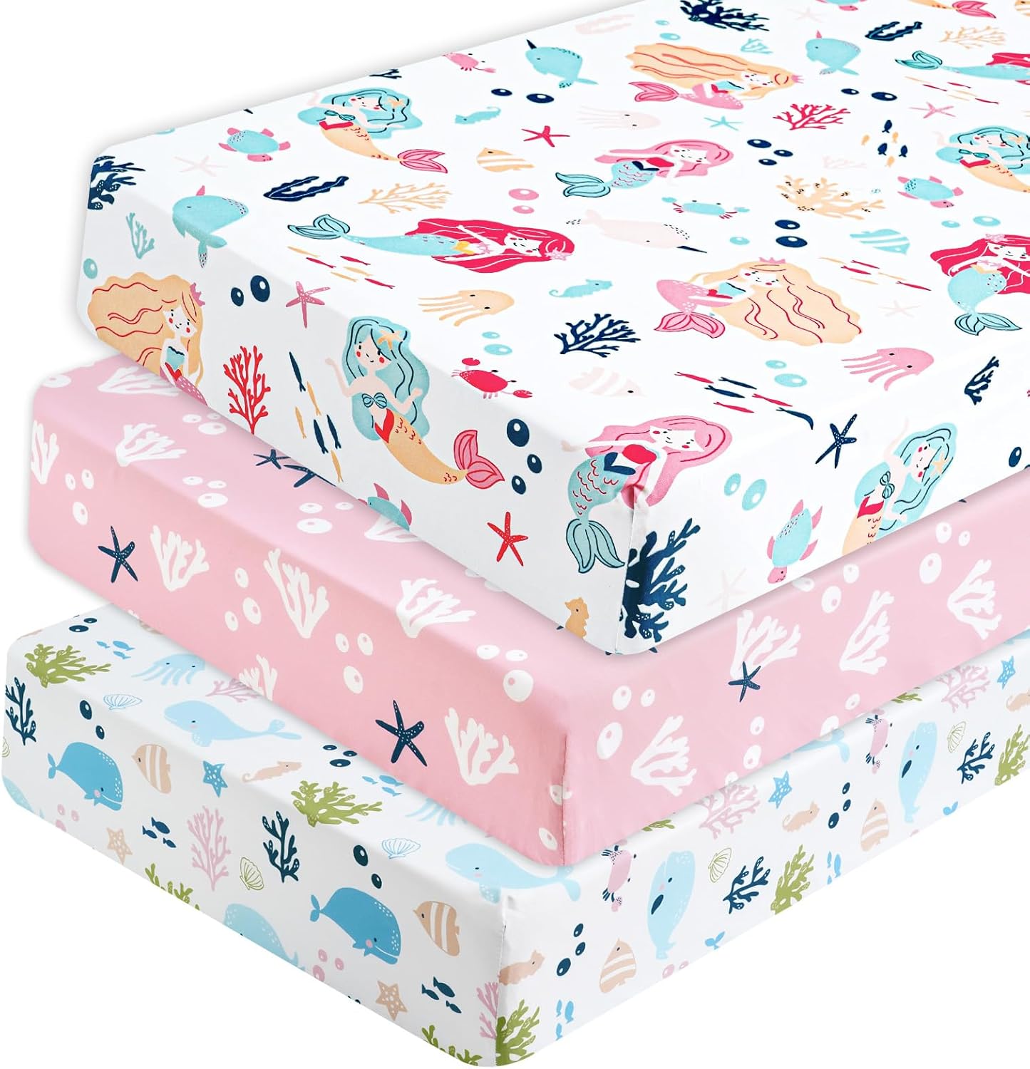 PHF 3 Pack Soft Mini Crib Sheets, Floral & Animal Pack N Play Sheets for Baby Boys Girls, No Slip Universal Fit for Pack N Play, Playard, Portable and Mini Crib Mattresses,Floral & Animal
