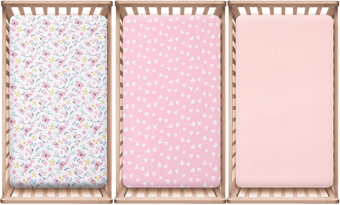 PHF 3 Pack Soft Mini Crib Sheets, Floral & Animal Pack N Play Sheets for Baby Boys Girls, No Slip Universal Fit for Pack N Play, Playard, Portable and Mini Crib Mattresses,Floral & Animal