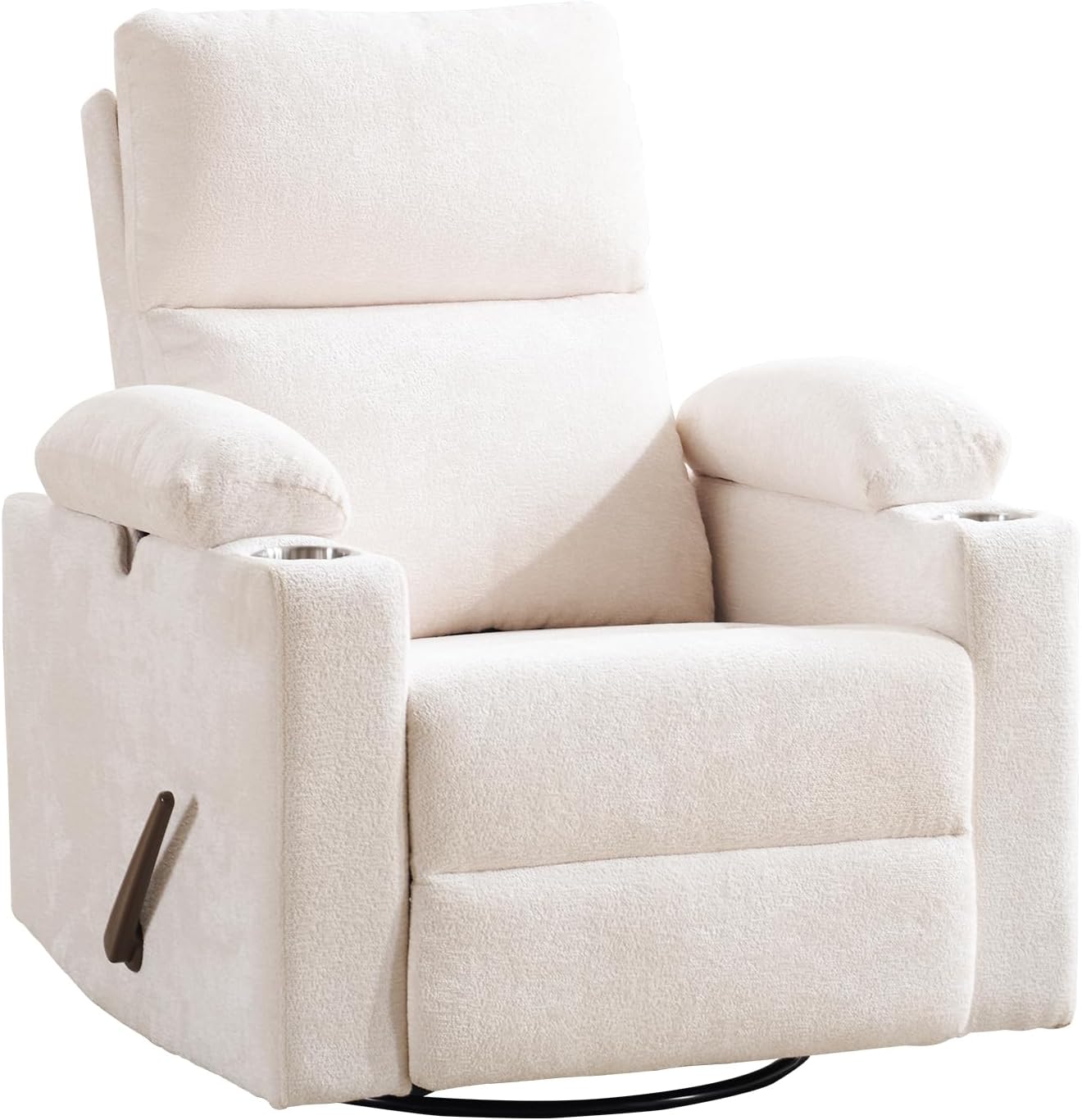 Rocking Chair Nursery with Adjustable Armrest for Breastfeeding, Glider Recliner Nursery Chair with Massage and Heat, Power Swivel Rocker Recliner with Adjustable Headrest, Corduroy, Beige