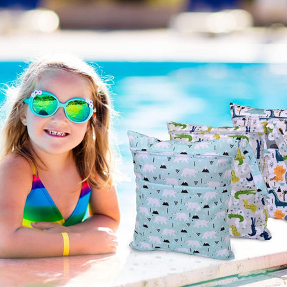 Wet Dry Bags 2-Pack with Cute Dolphin Print - Waterproof Travel Organizer for Swimming Pool Beach Gym Baby Cloth Diapers Swimwear with Dual Zippers