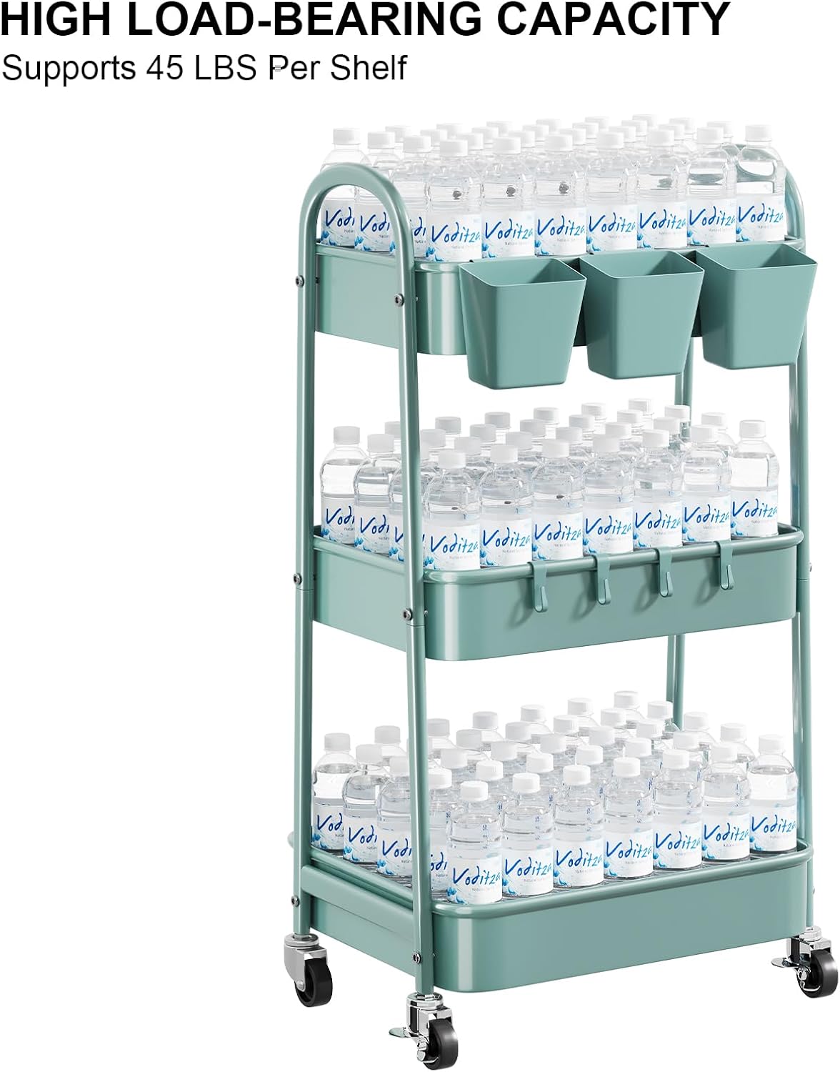 3 Tier Heavy Duty White Metal Rolling Cart with Lockable Wheels, Three Tier Roller Book Snack Cart, Utility Storage Organizer Carts for Kitchen, Bathroom, Garage, Baby Diaper, Craft, Art, Teacher