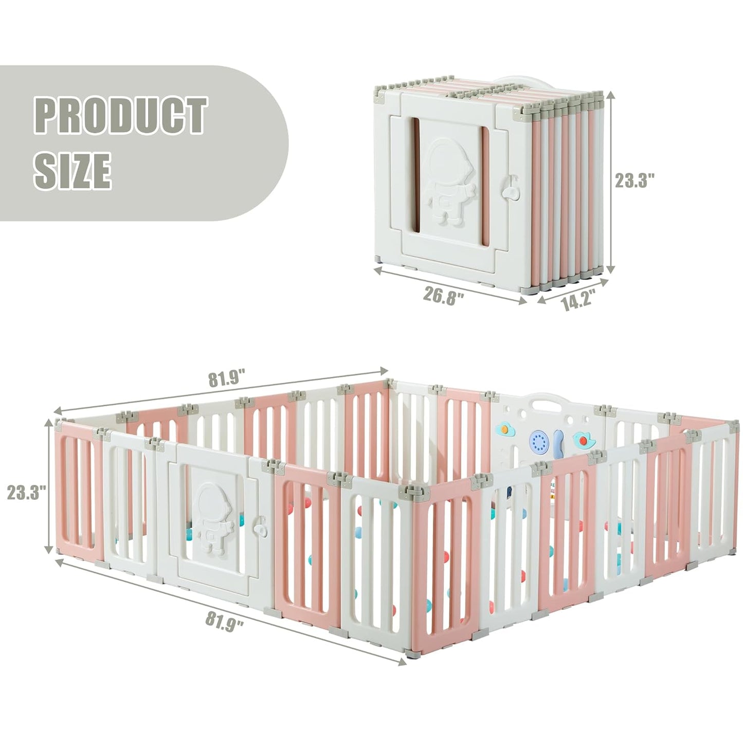 Bestgame Baby Play Pen, Foldable Play Pens for Babies and Toddlers, 14 Panels Extra Large Baby Playpen, Astronauts Portable Fence, Kids Gate Playpen Yard - Grey