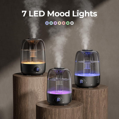 Homvana Humidifiers for Bedroom Diffusers - Top Fill 3.5L Cool Mist Humidifier Large Room, 40H Runtime Diffusers for Home, Air Humidifier for Plants, Baby Nursery, Essential Oil Diffusers (White)