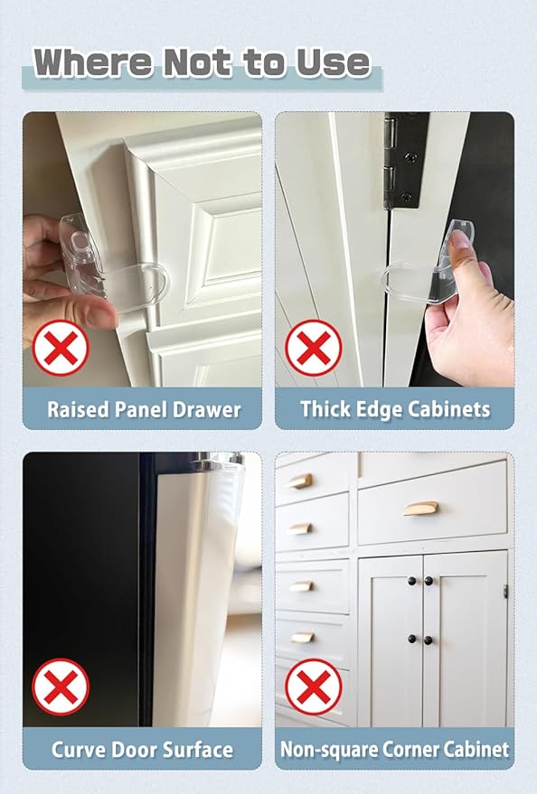 Maveek Drawer Baby Proofing, Baby Proof Kitchen Drawer Lock, Corner Furniture Latch For Pull-Out Dresser Storage Cabinet Nightstand Bathroom Vanity With Drawers, For 0-12 Month Toddlers Safety (Clear)