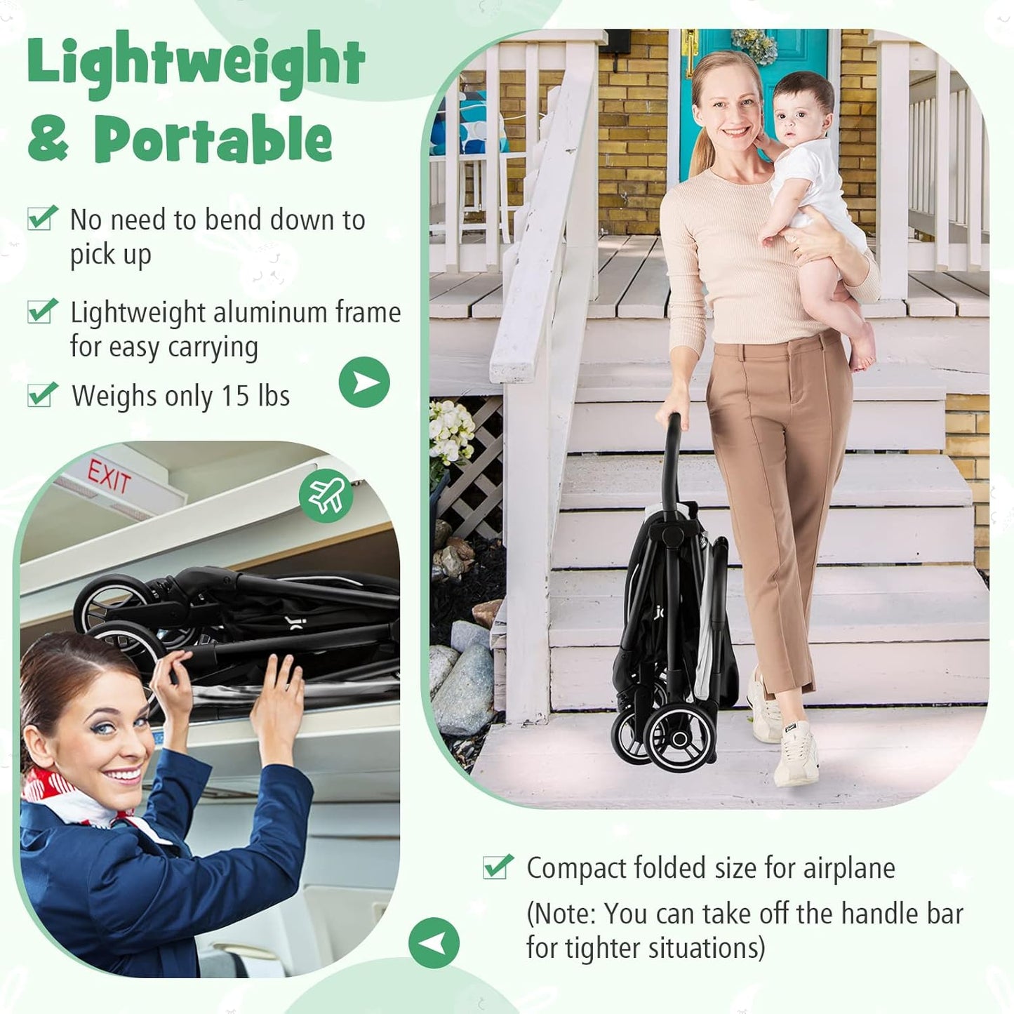 BABY JOY Lightweight Baby Stroller, Compact Travel Stroller for Airplane, Infant Toddler Stroller w/Adjustable Backrest & Canopy, Storage Basket, Self Standing Gravity Fold, Aluminium Frame (Pink)