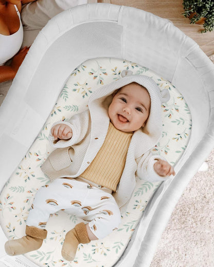 Blissful Diary Muslin Bassinet Sheets for Baby Girls Boys, Boho Soft Cotton Fitted for Oval Hourglass Rectangle Mattress, 2 Pack(Sunshine&Brown)