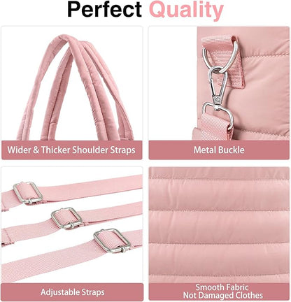 KUBYA Diaper Bag Tote, Puffer Diaper Tote Bags for Women Lightweight Travel Work Hospital Baby Bag Crossbody Mommy Bag