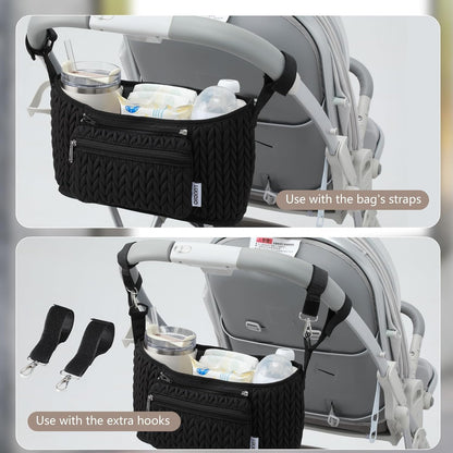 Stroller Organizer With Insulated Bottle Holder- Universal Fit, Detachable Bag, Fit For Most Of The Stroller And Pet Stroller (Black-B)