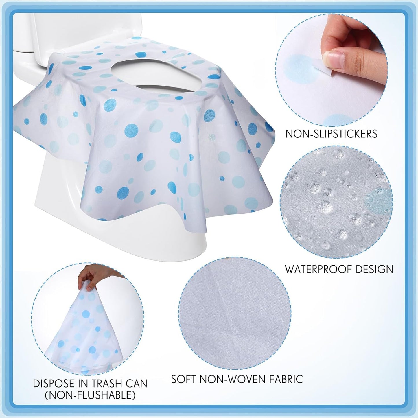 50 Packs Disposable Toilet Seat Covers Extra Large Individually Wrapped for Kids and Adults, Portable Non Slip Waterproof Potty Seat Covers for Toddlers Potty Training, Travel (Rainbow)