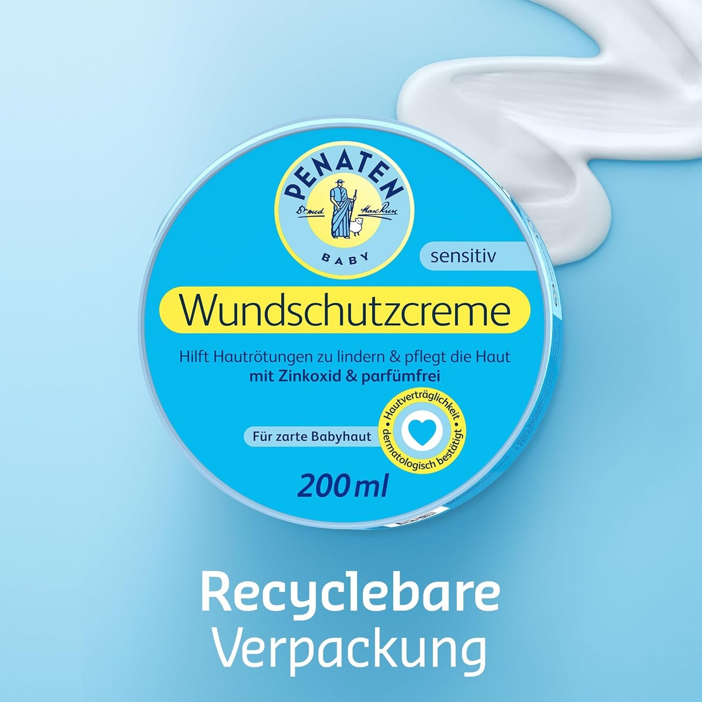PENATEN Wound Protection Cream, Soothing Baby Wound Protection Cream with Zinc Oxide for Protection in The Diaper Area 200 ml / 6.76 Oz