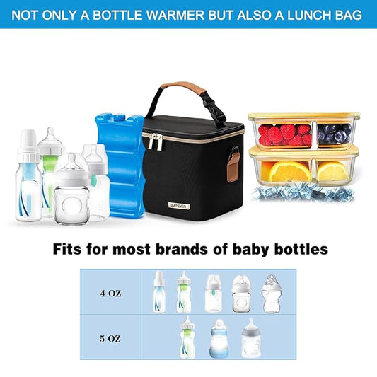 Breastmilk Cooler Bag with Ice Pack Fits 6 Baby Bottles Up to 5 Ounce, Baby Bottle Bag with Shoulder Strap for Nursing Mom Daycare-Black
