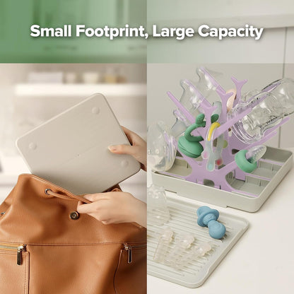 haakaa Portable Baby Bottle Drying Rack with Tray, Space Saving Bottle Drying Tree for Bottles/Pump Parts/Pacifiers,Easy-Store Dryer Rack Great for Home & Travel, BPA Free (Green)