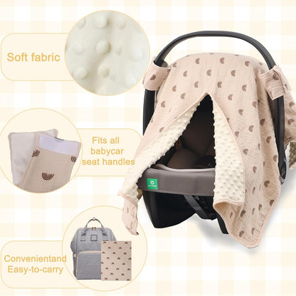 2-in-1 Baby Car Seat Cover & Canopy | Mom Nursing Cover, Easy Install Shield | Multi-Purpose for Winter Warmth & Summer Shade (Brown)