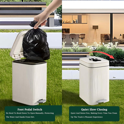 Dog Poop Trash Can Outside, 5L/1.3 Gal Pet Poop Bucket with Lid, Foot Pedal, Dog Waste Container with 40 Bags, Lid Soft Close for Pet, White