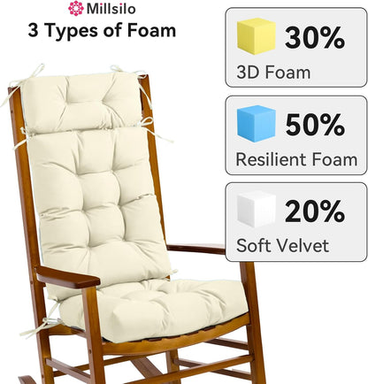 Millsilo Rocking Chair Cushions 3-Piece Set with Neck Pillow, Indoor Rocker Comfortable Tufted Non-Slip Pads with Ties, High-Density Foam Cushion for Adirondack Glider Chair, Orange, 52 x 19 x 4 Inch