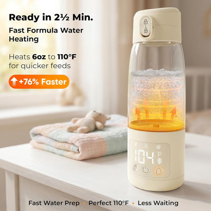 Portable Bottle Warmer for Travel & Night Feeding, Baby Milk Warmer with Built-in Sterilizer, 70 Sec Breast Milk Warming, 2 Min Formula Water Heating, 14,000mAh Battery, 15+ Feeds, 17 oz Capacity