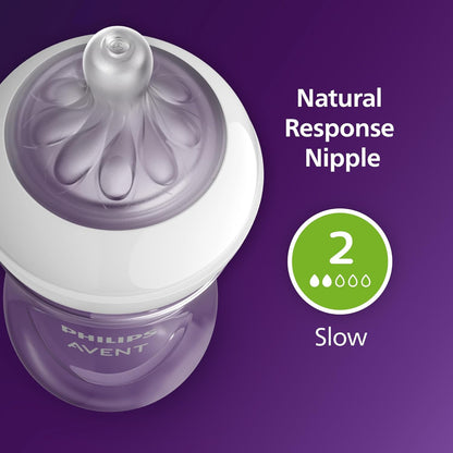 Philips Avent Natural Baby Bottles with Natural Response Nipples (Medium Flow, Flow 3), 9oz, 4-Pack, SCY903/04