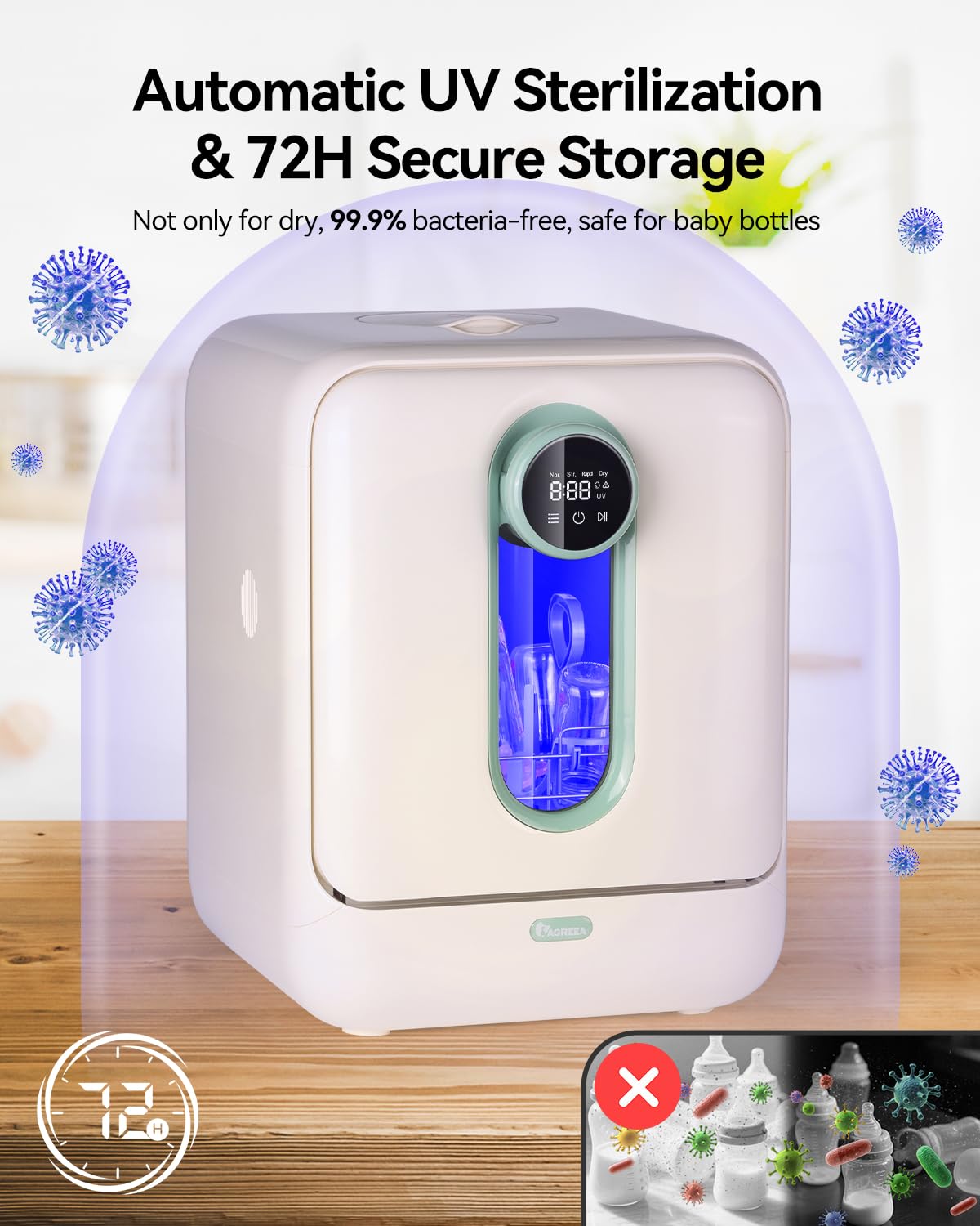IAGREEA Baby Bottle Washer, Sterilizer and Dryer, All-in-One Pro Cleaning Machine for Bottles, Pump Parts & Baby Essentials, Effortless Care, Replaces Hand Washing, BPA-Free, 72-Hour Storage