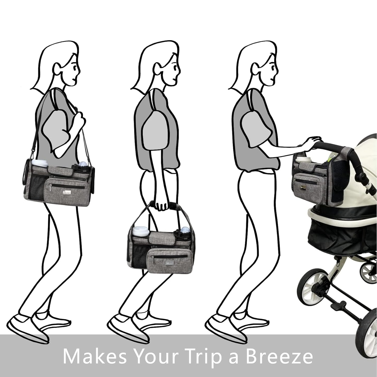 TOPDesign Universal Baby Stroller Organizer, Stroller Caddy with Detachable Mesh Bag & Heightened Insulated Cup Holders & Non-Slip Secure Hooks Accessories, Fits Most Strollers (Checkerboard) - Colors A