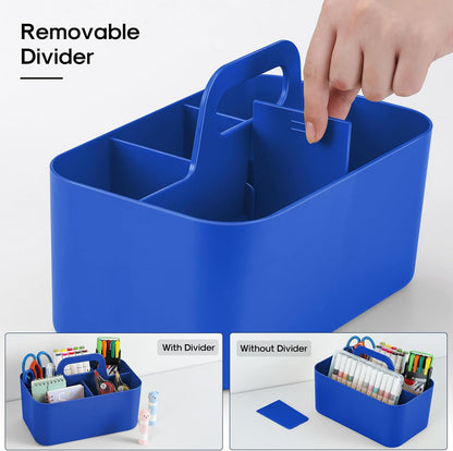 Multiuse Caddy Organizer with Handle, Portable Divided Plastic Tote Bin - Art Craft, Stationary Pen Marker Crayons, Makeup Hair Supplies Storage - Bathroom, Classroom, Dorm, Office, Desk Holder - Pink