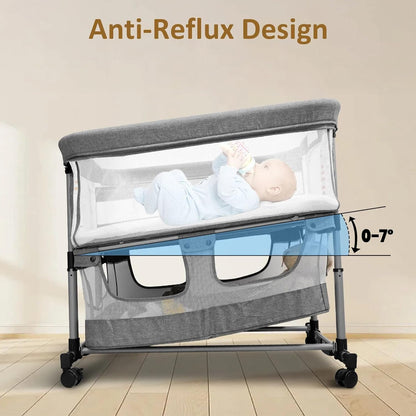 Twin Bassinet for 2 Babies, Double Bassinet for Twins, Baby Bassinet with Wheels, Full-Mesh Sides, 5-Height Adjustable, Portable and Stable Baby Crib for Newborns (Basic Grey)