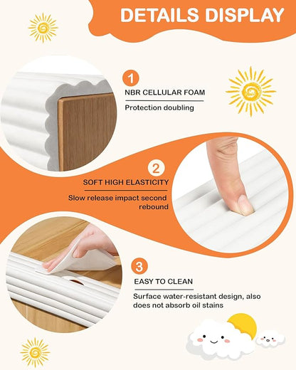 Corner Protector Baby, 16.5FT 0.32''Th W-Shape Edge Protector for Baby Proofing 3.2'' Wide Foam Fireplace Cushion Pre-Taped Safety Guard Bumper Pad for Furniture Wall Stair Door (White)