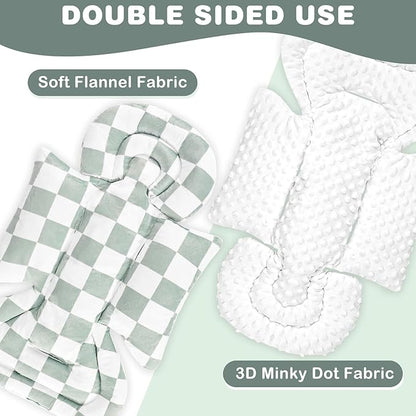 DILIMI Infant Car Seat Insert, Baby Car Seat Head Support with 3 Strap Paddings, Soft Newborn Car Seat Cushion for Stroller, Swing, Bouncers, Green Checkered