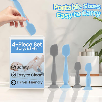 Upgraded 4-Pack Silicone Diaper Cream Spatula with Travel Case - Soft Full-Size & Mini Applicators for Rash Ointment, Diaper Care & Everyday Care, Ideal for Newborn Essentials and Baby Shower Gifts