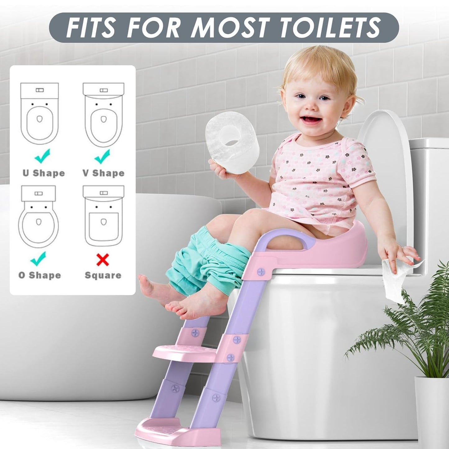 Potty Training Seat with Step Stool Ladder, Toddler Potty Training Toilet for Boys Kids, Potty Chair Adjustable Potty Seat for Toilet with Anti-Slip Wide Steps Splash Guard Safety Handles