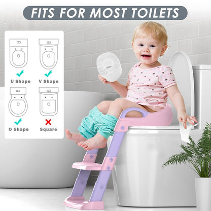 Potty Training Seat with Step Stool Ladder, Toddler Potty Training Toilet for Boys Kids, Potty Chair Adjustable Potty Seat for Toilet with Anti-Slip Wide Steps Splash Guard Safety Handles
