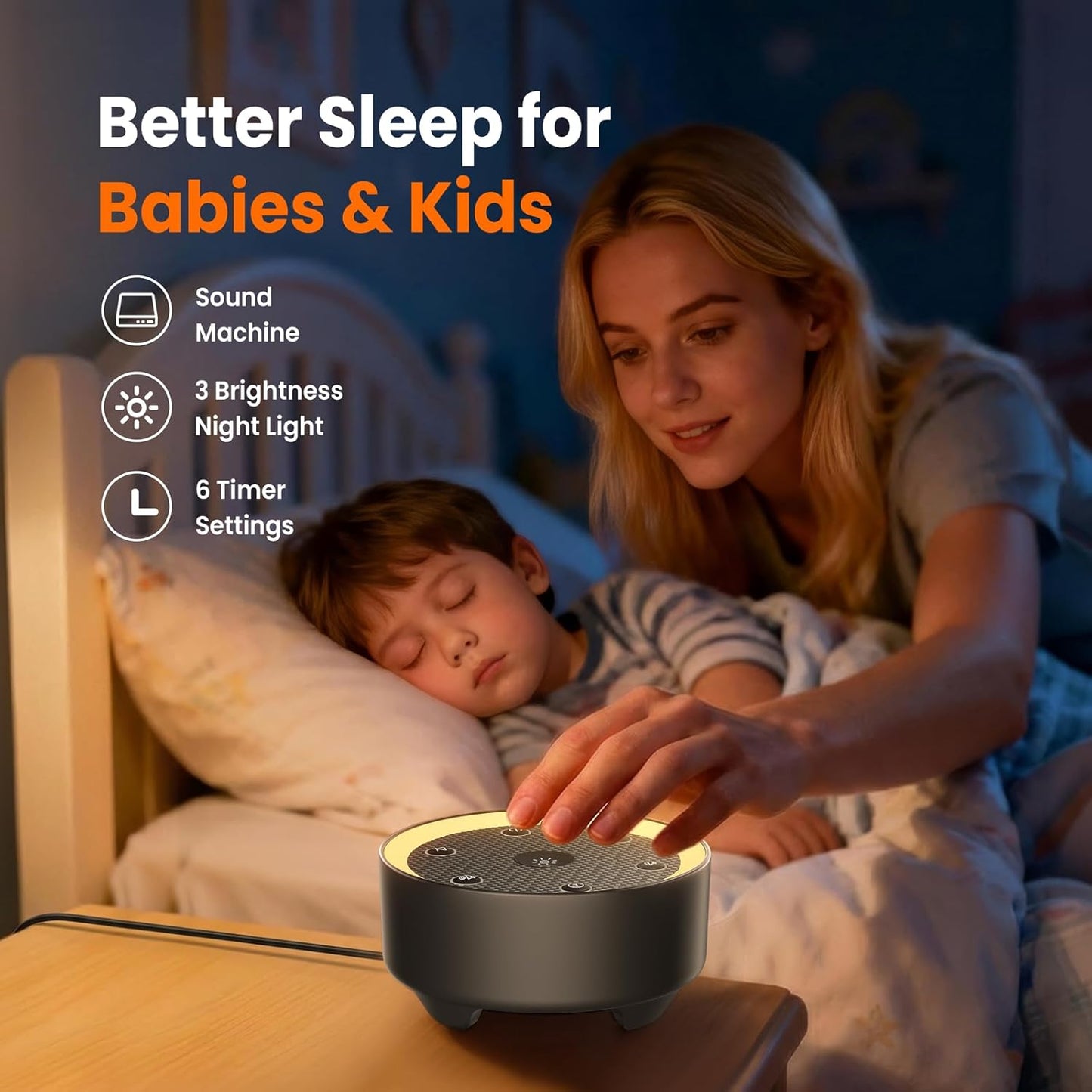 Kipcush White Noise Machine - 21 Soothing Non-Looping Sounds, Dimmable Night Light, & Blind-Touch Buttons | USB-Powered Portable Sleep Therapy for Babies, Adults, Office & Travel - White