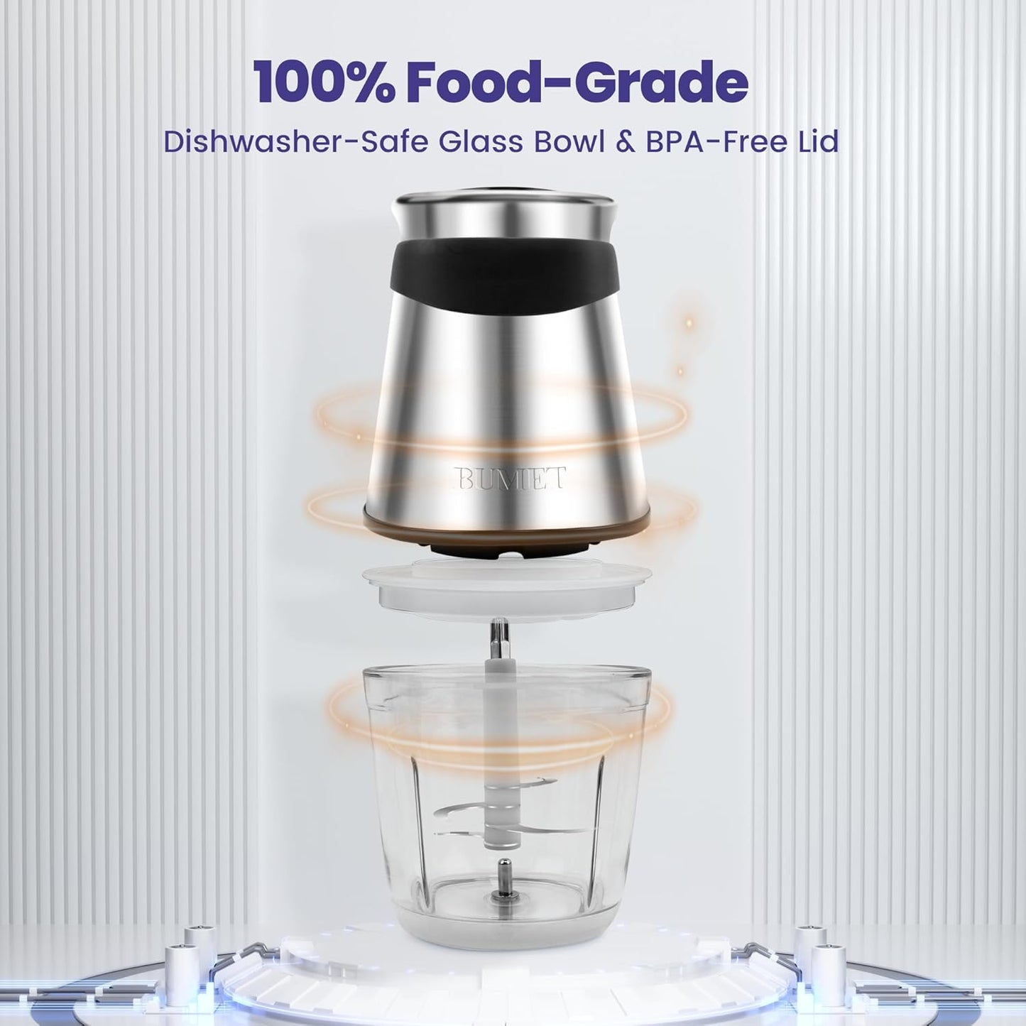 BUMET Electric food processor vegetable chopper 500W one 2.5cup bowl one bi-layer 4 blades Mini Food chopper for home use,Mincing, and Puree for kitchen aid, baby foot