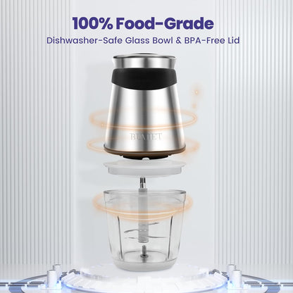 BUMET Electric food processor vegetable chopper 500W one 2.5cup bowl one bi-layer 4 blades Mini Food chopper for home use,Mincing, and Puree for kitchen aid, baby foot