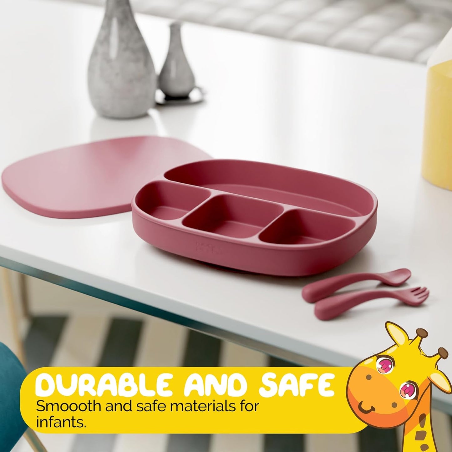 Toddler Necessities Baby Feeding Essentials Set for Baby in Green Color with Baby plates with Suction and Silicone Utensil Set - (3 Pieces)